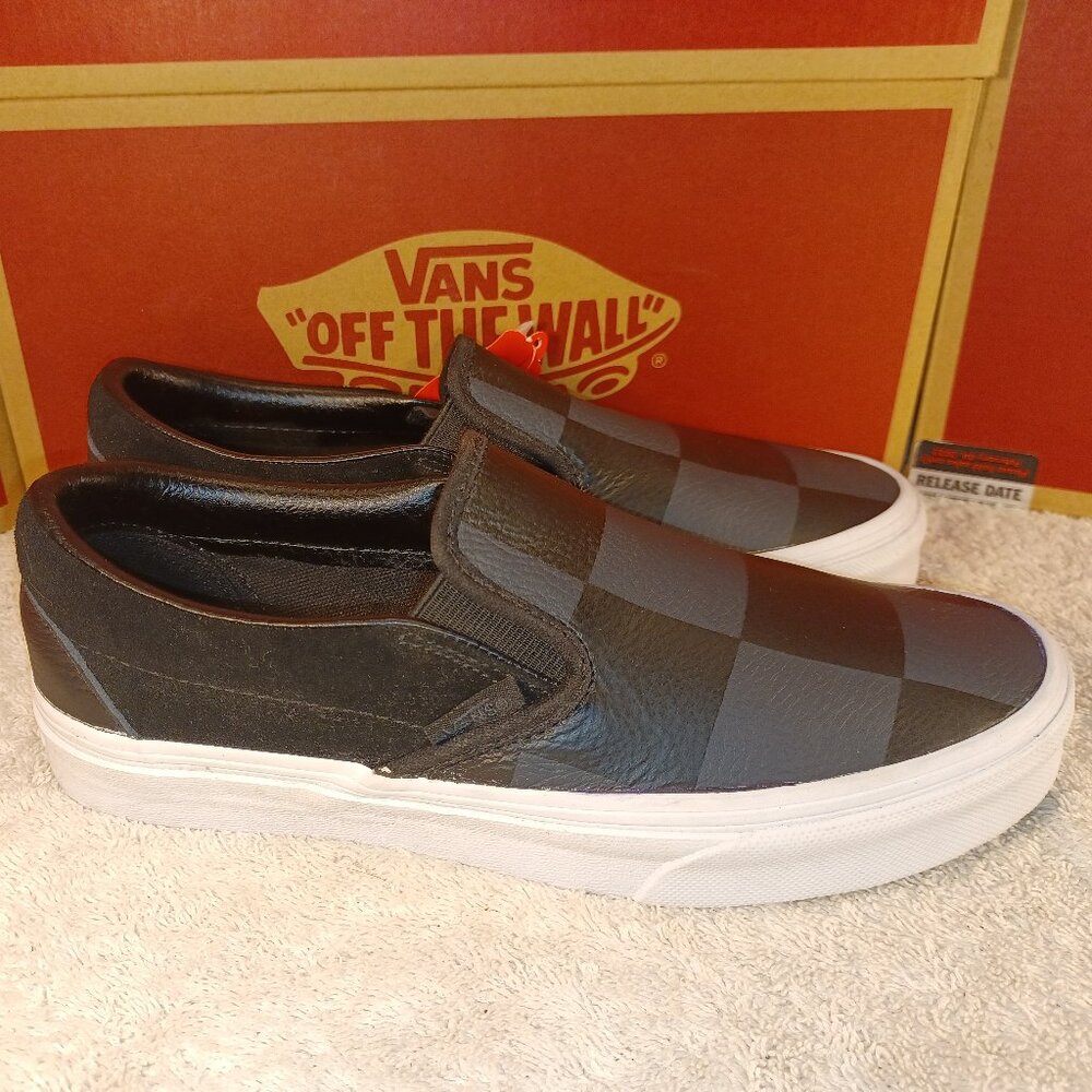 VANS Men's 4.5/Women's 6 Leather Slip-On Black/Gray Checkerboard